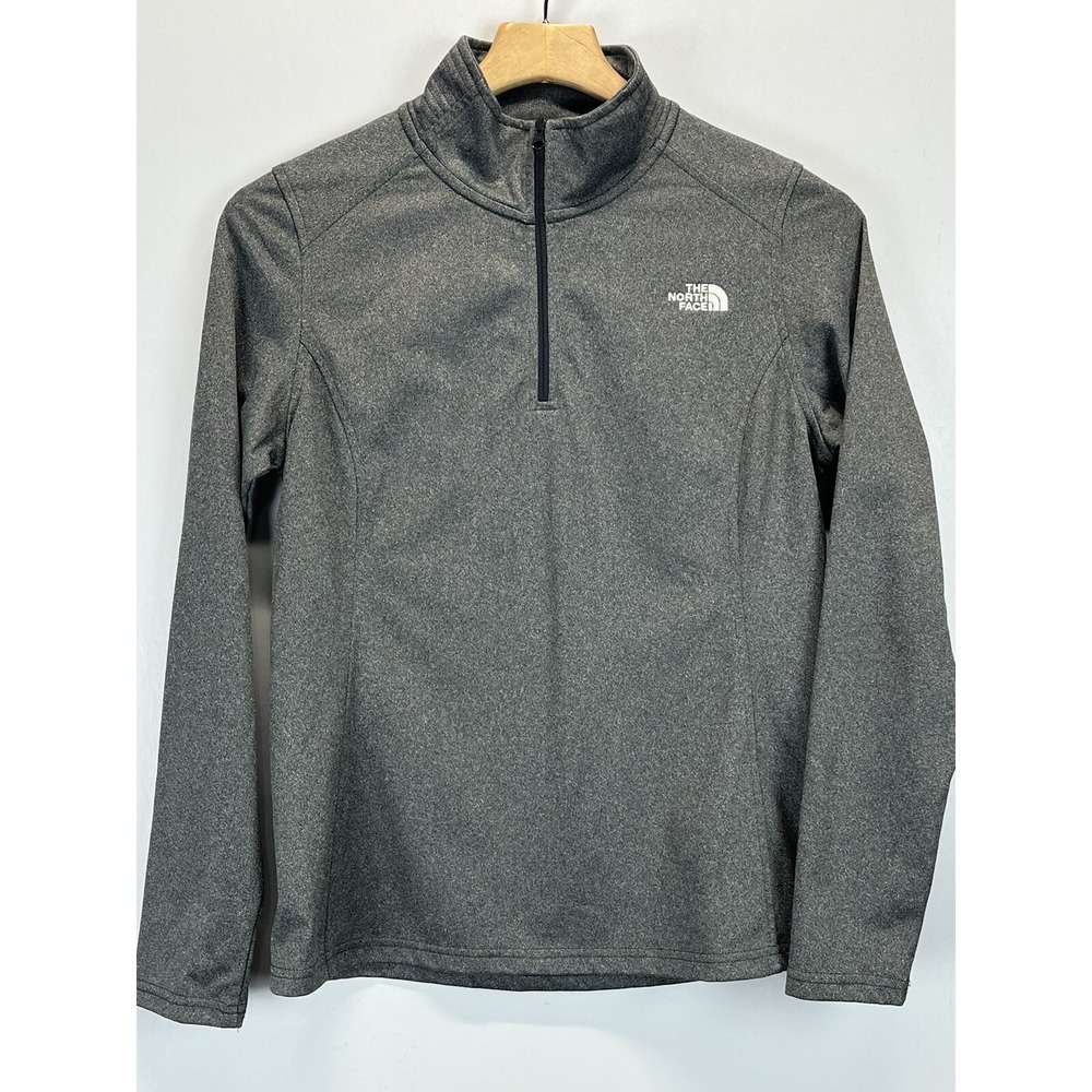 The North Face 1/4 Zip Pullover Shirt Sz Medium Womens Gray Logo Outdoors Hiking